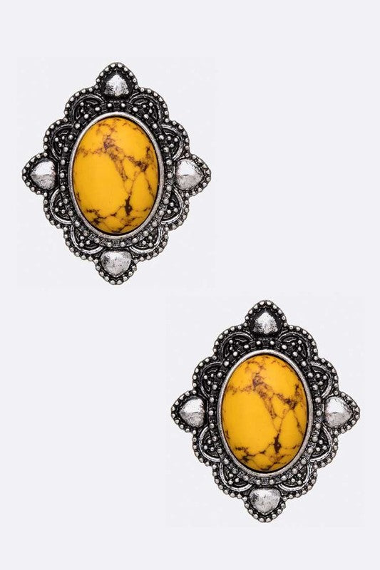 Oval Stone Stud Earrings