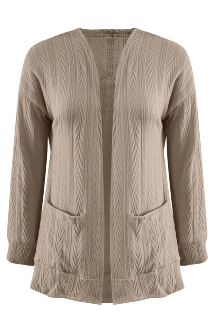 Full Size Textured Open Front Long Sleeve Cardigan