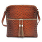 Ostrich Croc Zip Tassel Crossbody Bag