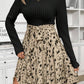 Ribbed Knit Patchwork Printed Belted A-line Dress