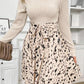 Ribbed Knit Patchwork Printed Belted A-line Dress
