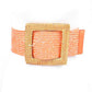 Bamboo Square Buckle Faux Straw Elastic Belt