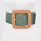Bamboo Square Buckle Faux Straw Elastic Belt