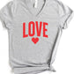 Love Heart Short Sleeve V Neck Graphic Tee