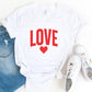 Love Heart Short Sleeve V Neck Graphic Tee