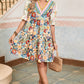 Multicolor Allover Floral Print V Neck Tiered Mini Dress