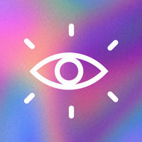 Purple, blue, pink background with a thick large white instalcon eye 