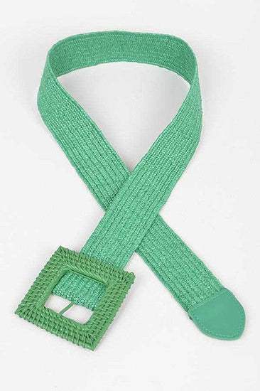 Color Bamboo Square Buckle Elastic Straw Belt - Rebel K Collective