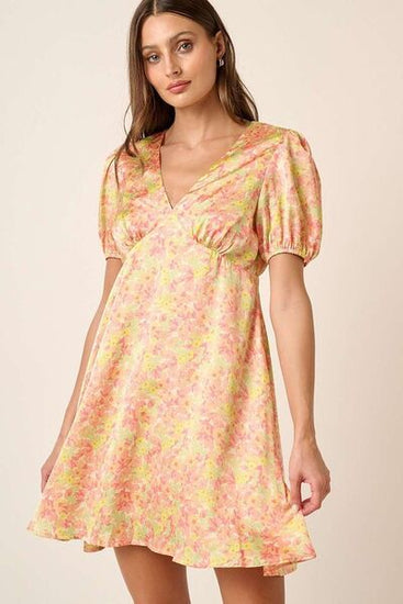 V-neck puff sleeve dress
