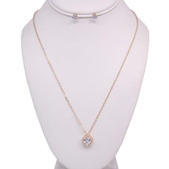 RHINESTONE HEART SHAPE NECKLACE EARRING SET - Rebel K Collective